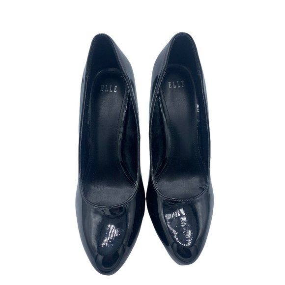 ELLE Elyalena Black Shiny Faux Leather Platform Stiletto High Heels Size 7.5 M - Picture 2 of 12